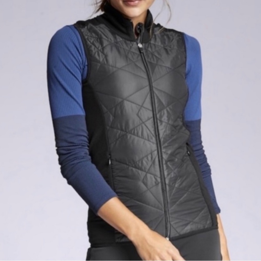 Athleta Black Quilted Vest with High Collar and Lightweight Insulation